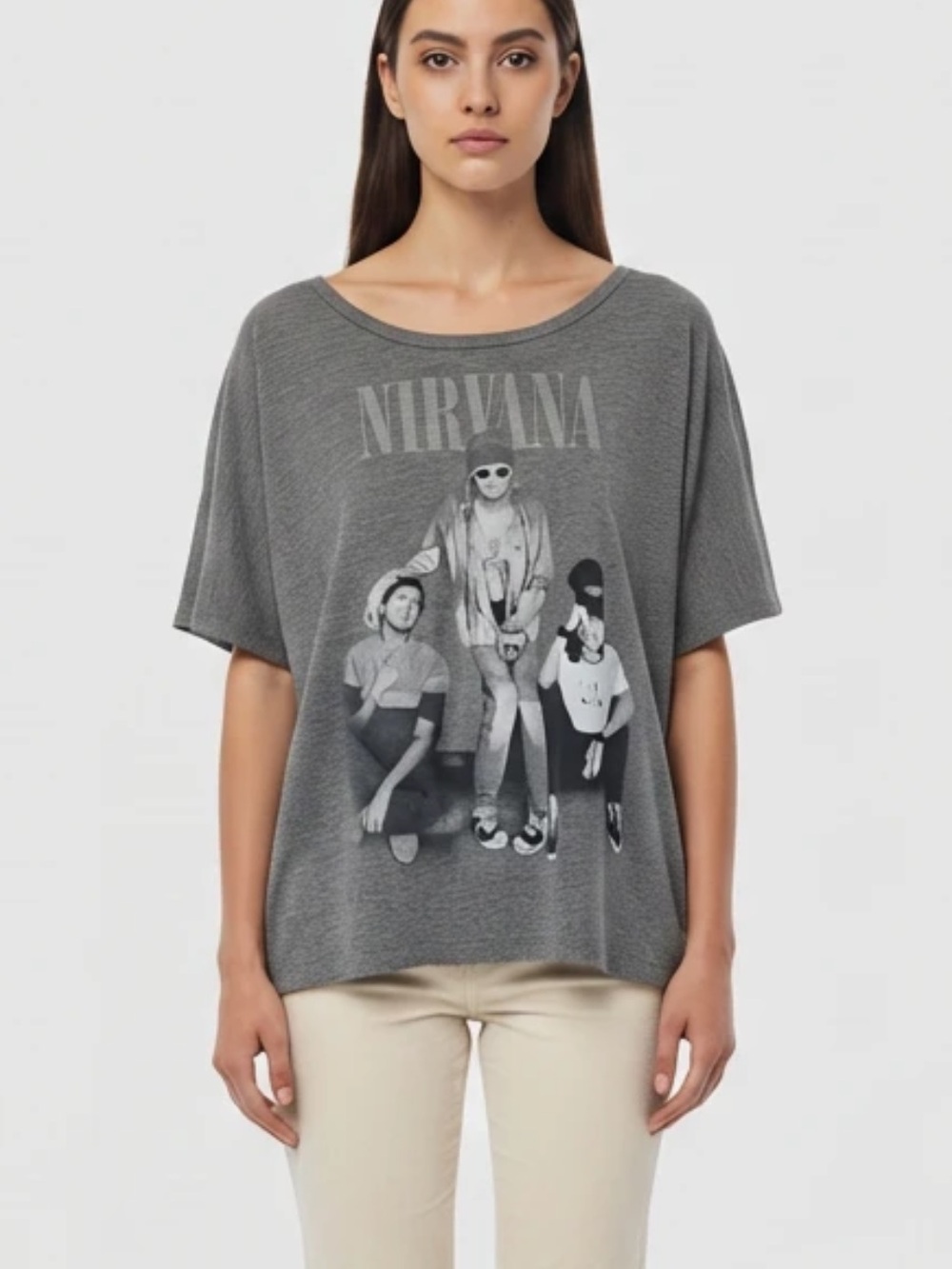 Chaser Nirvana Grey oversized Graphic Tee - Band Photo Print